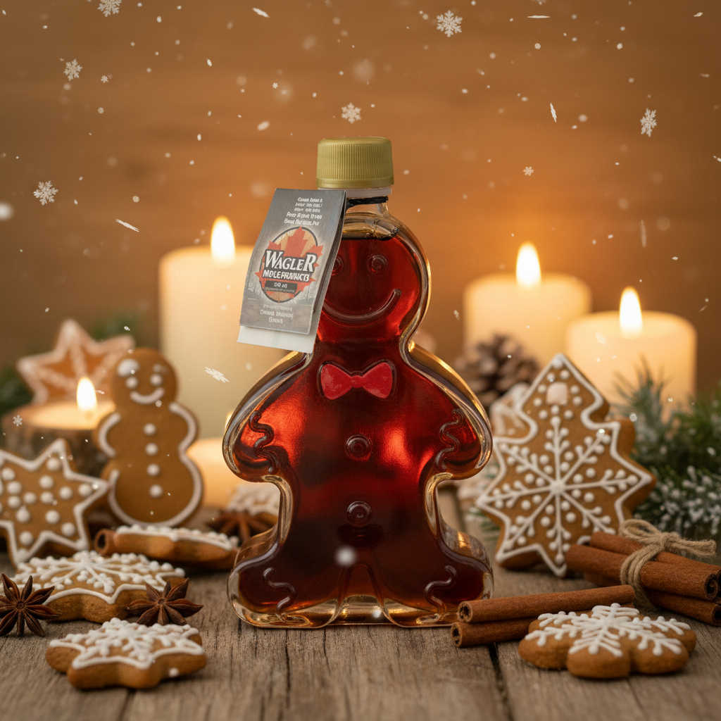 Gingerbread Man 100% Pure Ontario Maple Syrup Holiday Gift - 100ml, 250ml glass bottle