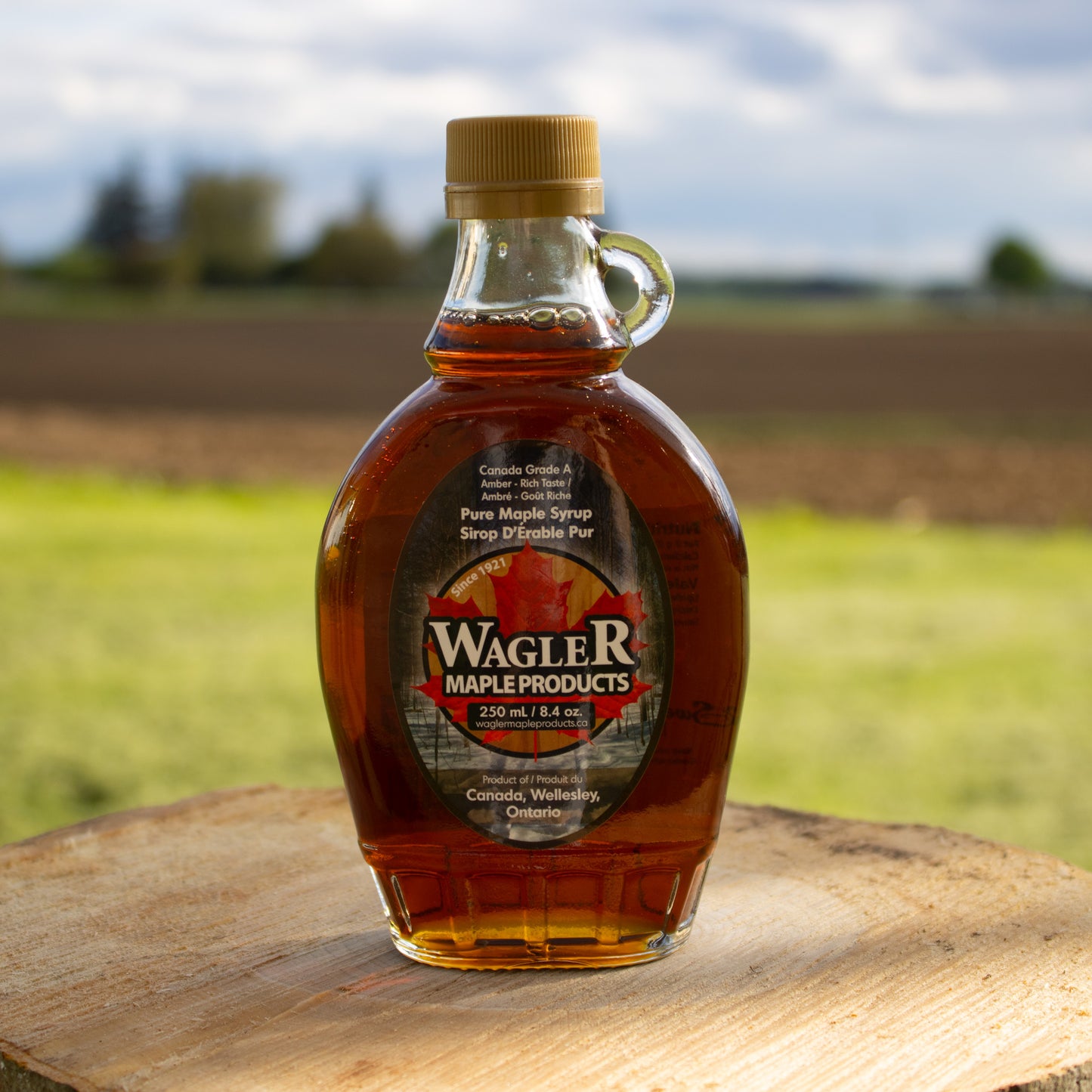handcrafted pure Ontario maple syrup in a sealed glass bottle 250ml