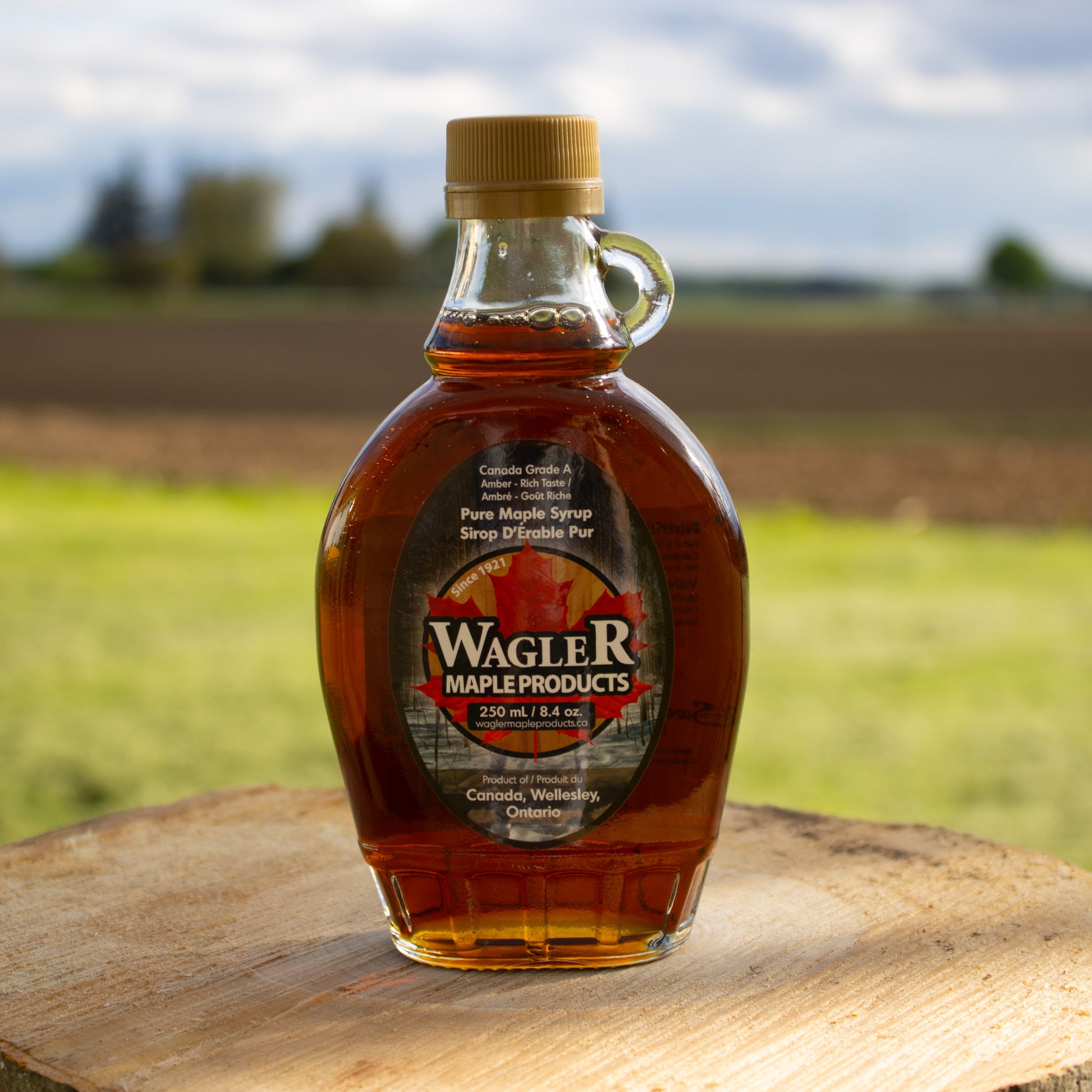 handcrafted pure Ontario maple syrup in a sealed glass bottle 250ml