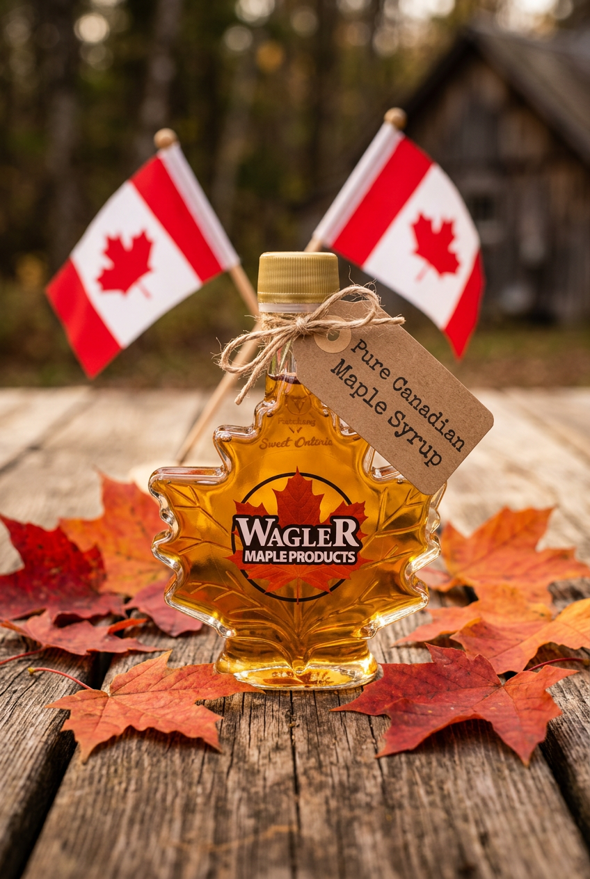 Autumn Maple Leaf Glass Bottles - Pure Canadian Maple Syrup from Ontario (50ml, 100ml, 250ml, 500ml)
