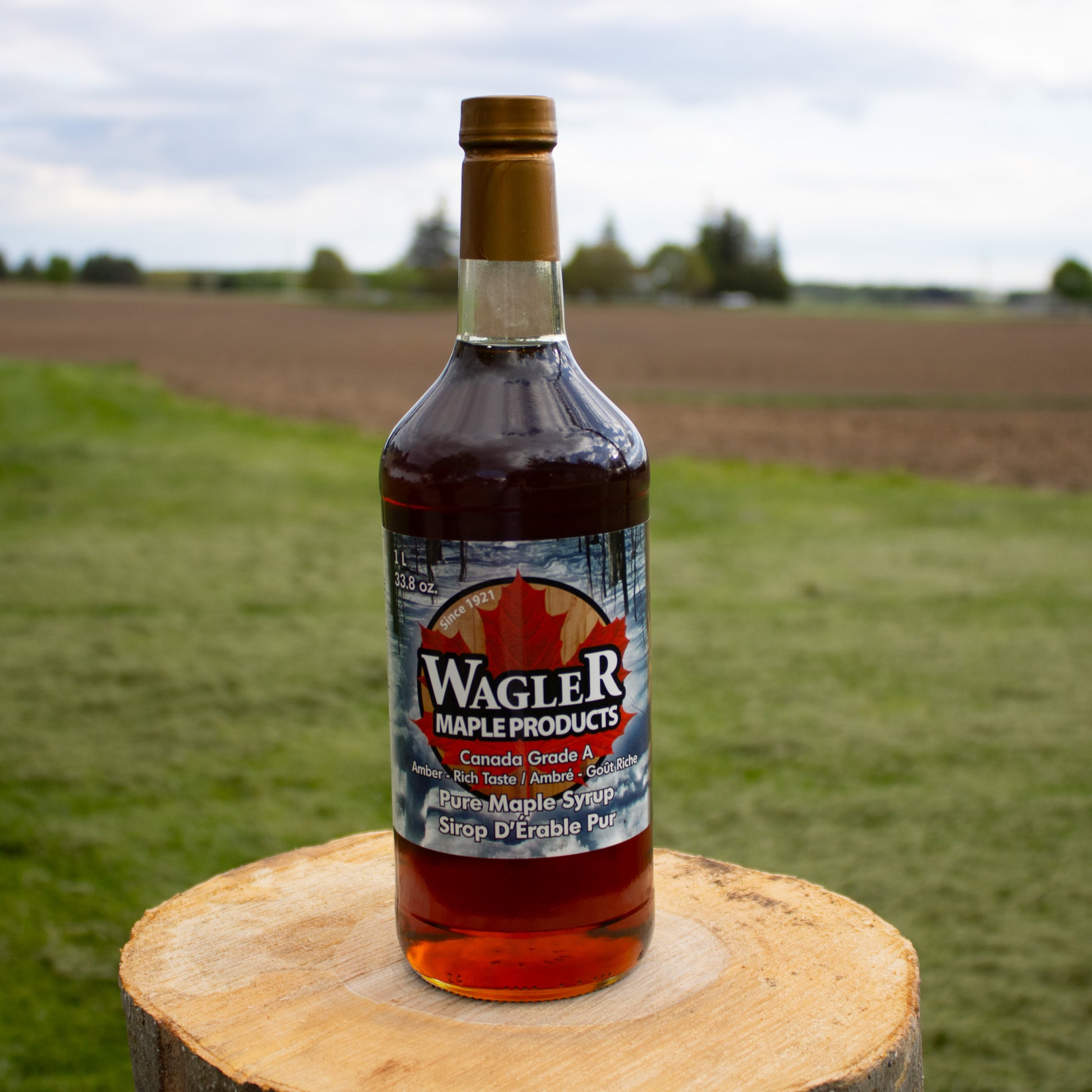 pure Ontario maple syrup in classic 1L size bottle