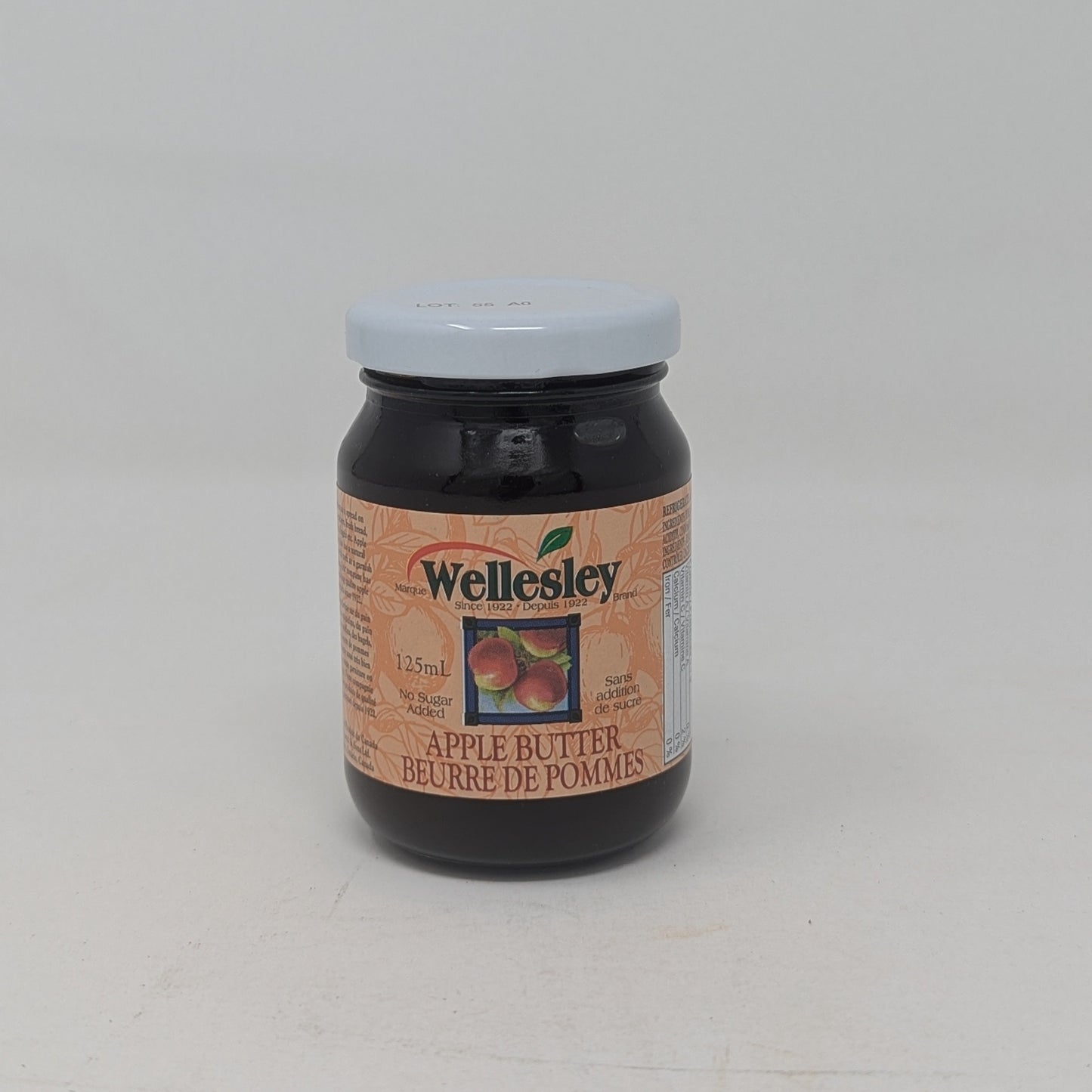 Jar of Wellesley Apple Butter on a white background
