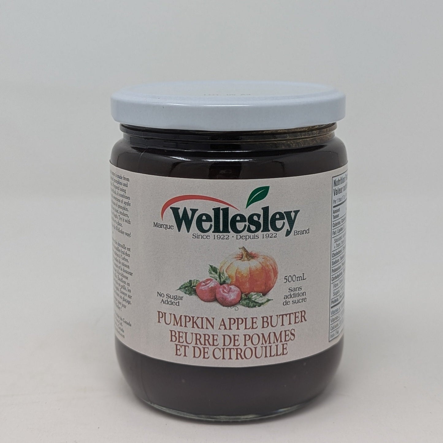 Jar of Wellesley Pumpkin Apple Butter on a white background