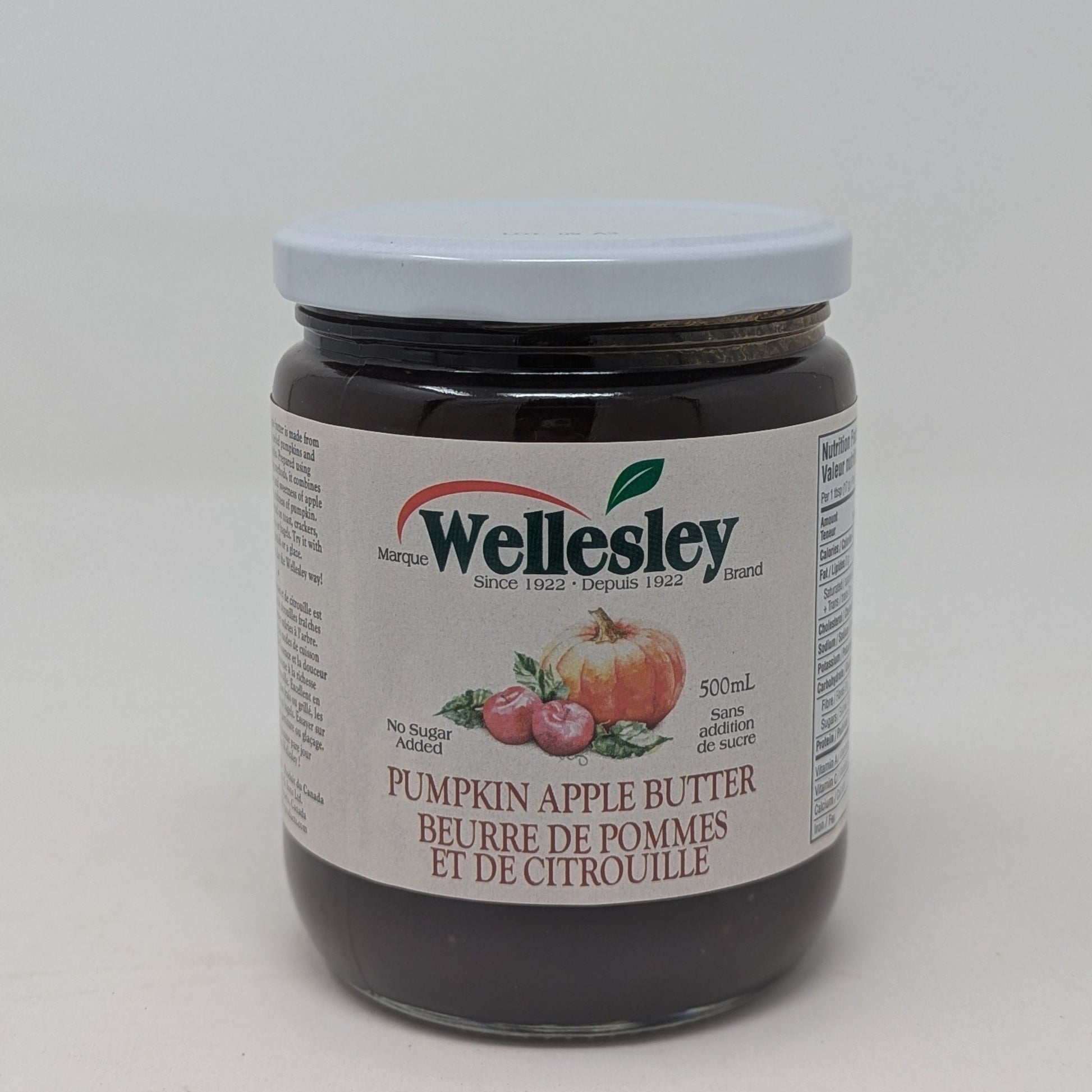 Jar of Wellesley Pumpkin Apple Butter on a white background